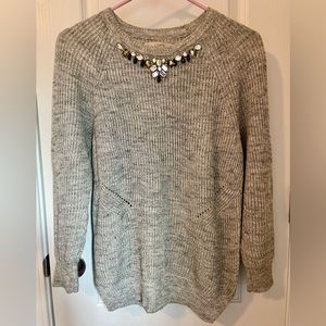 Gray Cable Knit Loft Jeweled Pullover Sweater